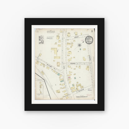 Old map wall art mockup — black gallery frame with white mat — Sanborn Fire Insurance Map from Stamford, Delaware County, New York (1891) - Complete Map Set
