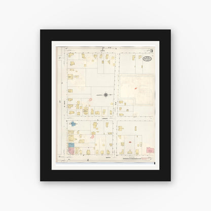 Old map wall art mockup — black gallery frame with white mat — Sanborn Fire Insurance Map from Dryden, Tompkins County, New York (1937), Sheet #0003