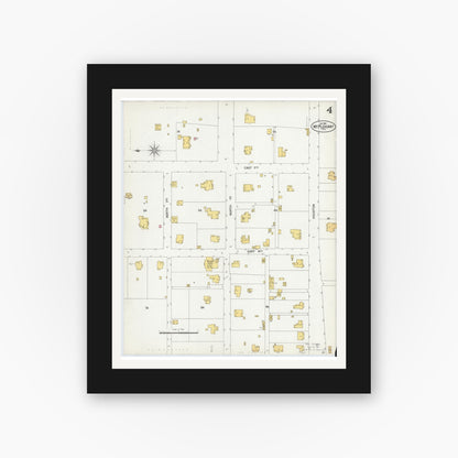 Old map wall art mockup — black gallery frame with white mat — Sanborn Fire Insurance Map from Mount Pleasant, Titus County, Texas (1901), Sheet #0004