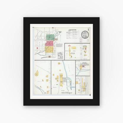 Old map wall art mockup — black gallery frame with white mat — Sanborn Fire Insurance Map from Buchanan, Berrien County, Michigan (1900) - Complete Map Set