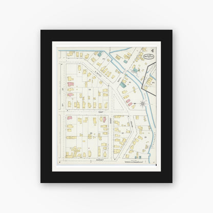 Old map wall art mockup — black gallery frame with white mat — Sanborn Fire Insurance Map from Warren, Warren County, Pennsylvania (1892), Sheet #0004
