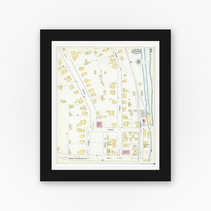 Old map wall art mockup — black gallery frame with white mat — Sanborn Fire Insurance Map from Addison, Steuben County, New York (1909), Sheet #0007