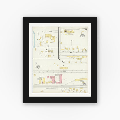 Old map wall art mockup — black gallery frame with white mat — Sanborn Fire Insurance Map from Hudson, Middlesex County, Massachusetts (1897), Sheet #0006