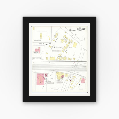 Old map wall art mockup — black gallery frame with white mat — Sanborn Fire Insurance Map from Clinton, Clinton County, Iowa (1917), Sheet #0029