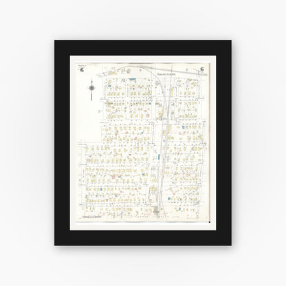 Old map wall art mockup — black gallery frame with white mat — Sanborn Fire Insurance Map from Spencer, Clay County, Iowa (1946), Sheet #0006