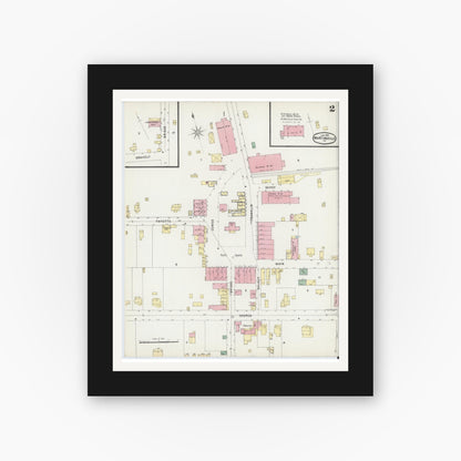 Old map wall art mockup — black gallery frame with white mat — Sanborn Fire Insurance Map from Martinsville, Independent Cities, Virginia (1896), Sheet #0002