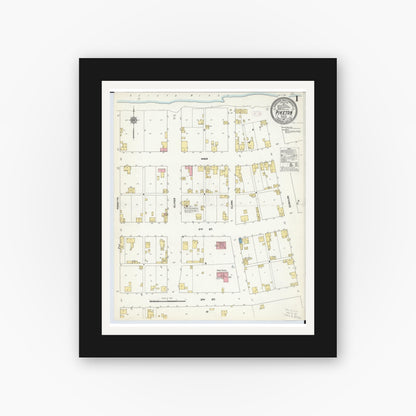 Old map wall art mockup — black gallery frame with white mat — Sanborn Fire Insurance Map from Piketon, Pike County, Ohio (1911), Sheet #0001