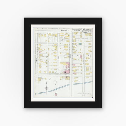 Old map wall art mockup — black gallery frame with white mat — Sanborn Fire Insurance Map from Jacksonville, Morgan County, Illinois (1892), Sheet #0009