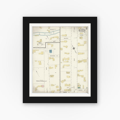 Old map wall art mockup — black gallery frame with white mat — Sanborn Fire Insurance Map from Northfield, Franklin County, Massachusetts (1909), Sheet #0002