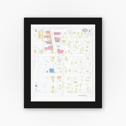 Old map wall art mockup — black gallery frame with white mat — Sanborn Fire Insurance Map from Granby, Newton County, Missouri (1930), Sheet #0002