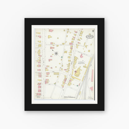 Old map wall art mockup — black gallery frame with white mat — Sanborn Fire Insurance Map from Chambersburg, Franklin County, Pennsylvania (1904), Sheet #0002