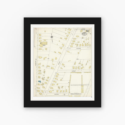 Old map wall art mockup — black gallery frame with white mat — Sanborn Fire Insurance Map from Bath, Steuben County, New York (1915), Sheet #0014