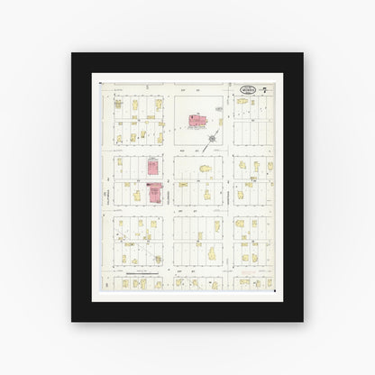 Old map wall art mockup — black gallery frame with white mat — Sanborn Fire Insurance Map from Morris, Stevens County, Minnesota (1915), Sheet #0007