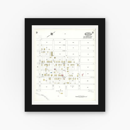 Old map wall art mockup — black gallery frame with white mat — Sanborn Fire Insurance Map from Mauch Chunk, Carbon County, Pennsylvania (1923), Sheet #0009