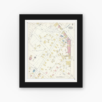 Old map wall art mockup — black gallery frame with white mat — Sanborn Fire Insurance Map from Warren, Jo Daviess County, Illinois (1912), Sheet #0002