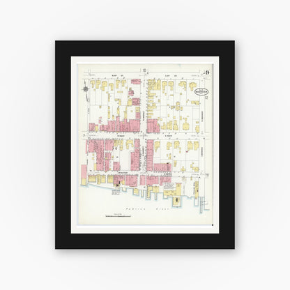 Old map wall art mockup — black gallery frame with white mat — Sanborn Fire Insurance Map from Washington, Beaufort County, North Carolina (1911), Sheet #0009