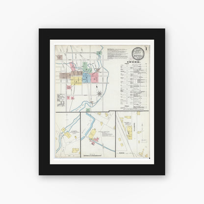 Old map wall art mockup — black gallery frame with white mat — Sanborn Fire Insurance Map from Fayetteville, Cumberland County, North Carolina (1896) - Complete Map Set