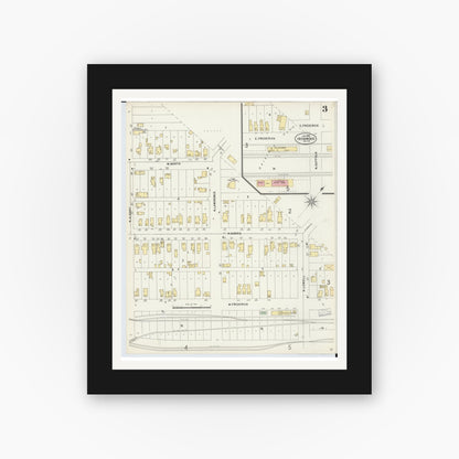 Old map wall art mockup — black gallery frame with white mat — Sanborn Fire Insurance Map from Ironwood, Gogebic County, Michigan (1898), Sheet #0003