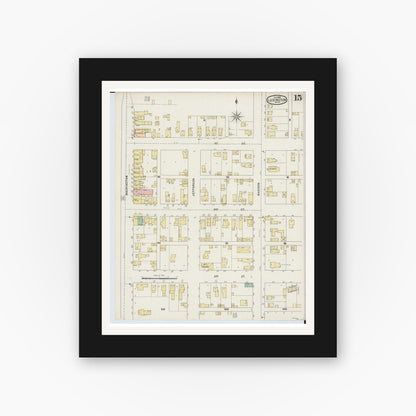 Old map wall art mockup — black gallery frame with white mat — Sanborn Fire Insurance Map from Ludington, Mason County, Michigan (1895), Sheet #0015