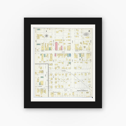 Old map wall art mockup — black gallery frame with white mat — Sanborn Fire Insurance Map from Onaway, Presque Isle County, Michigan (1907), Sheet #0003