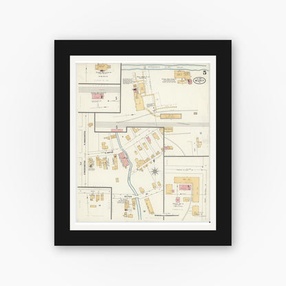 Old map wall art mockup — black gallery frame with white mat — Sanborn Fire Insurance Map from Muncy, Lycoming County, Pennsylvania (1901), Sheet #0005