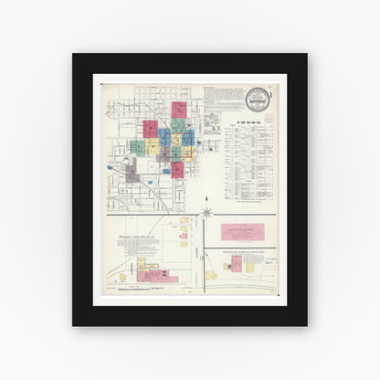 Old map wall art mockup — black gallery frame with white mat — Sanborn Fire Insurance Map from Independence, Jackson County, Missouri (1907) - Complete Map Set