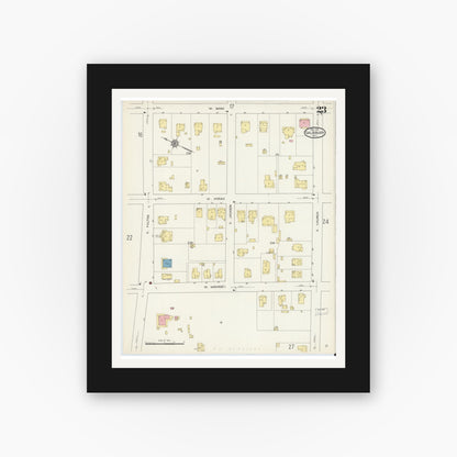 Old map wall art mockup — black gallery frame with white mat — Sanborn Fire Insurance Map from Salisbury, Rowan County, North Carolina (1913), Sheet #0023