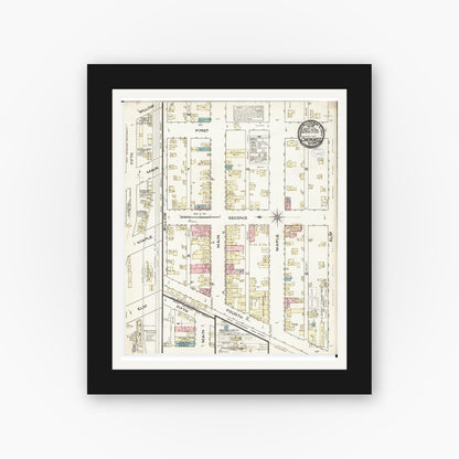 Old map wall art mockup — black gallery frame with white mat — Sanborn Fire Insurance Map from Cherokee, Cherokee County, Iowa (1883), Sheet #0001