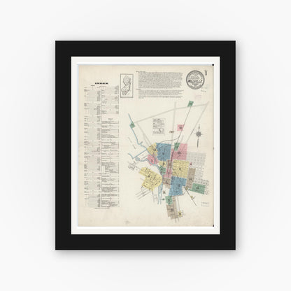 Old map wall art mockup — black gallery frame with white mat — Sanborn Fire Insurance Map from Millville, Cumberland County, New Jersey (1915), Sheet #0001