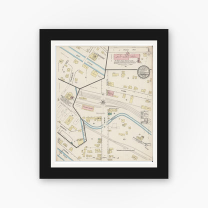 Old map wall art mockup — black gallery frame with white mat — Sanborn Fire Insurance Map from Fairport, Monroe County, New York (1885), Sheet #0001
