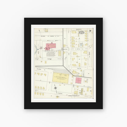 Old map wall art mockup — black gallery frame with white mat — Sanborn Fire Insurance Map from Tarboro, Edgecombe County, North Carolina (1913), Sheet #0009