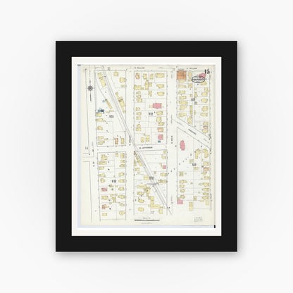 Old map wall art mockup — black gallery frame with white mat — Sanborn Fire Insurance Map from Ann Arbor, Washtenaw County, Michigan (1916), Sheet #0015