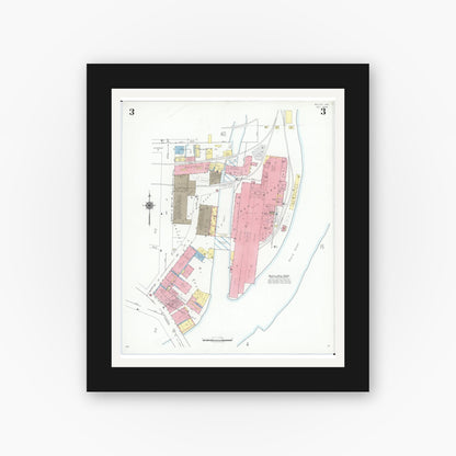 Old map wall art mockup — black gallery frame with white mat — Sanborn Fire Insurance Map from Beloit, Rock County, Wisconsin (1939), Sheet #0003