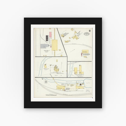 Old map wall art mockup — black gallery frame with white mat — Sanborn Fire Insurance Map from Graham, Tazewell County, Virginia (1898), Sheet #0002