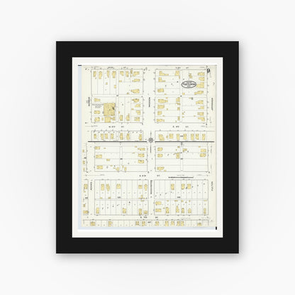 Old map wall art mockup — black gallery frame with white mat — Sanborn Fire Insurance Map from Port Clinton, Ottawa County, Ohio (1916), Sheet #0009