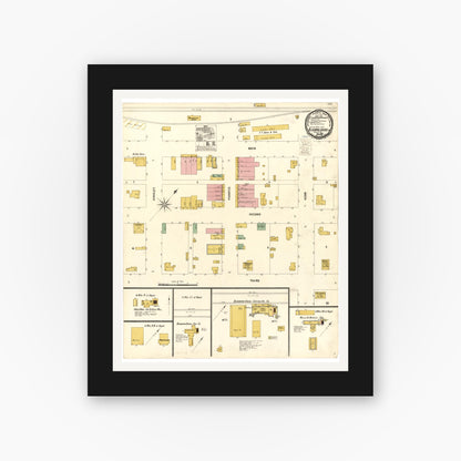 Old map wall art mockup — black gallery frame with white mat — Sanborn Fire Insurance Map from Blooming Grove, Navarro County, Texas (1900), Sheet #0001