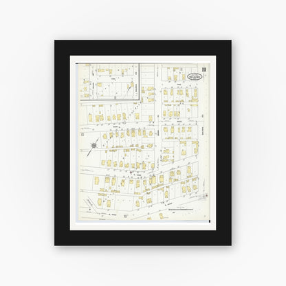 Old map wall art mockup — black gallery frame with white mat — Sanborn Fire Insurance Map from Negaunee, Marquette County, Michigan (1911), Sheet #0011