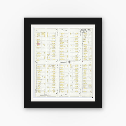 Old map wall art mockup — black gallery frame with white mat — Sanborn Fire Insurance Map from Traverse City, Grand Traverse County, Michigan (1910), Sheet #0020