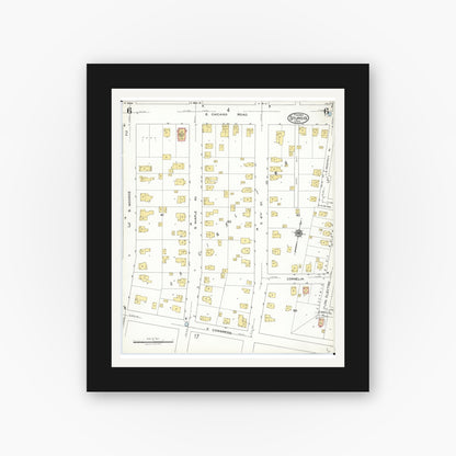 Old map wall art mockup — black gallery frame with white mat — Sanborn Fire Insurance Map from Sturgis, Saint Joseph County, Michigan (1923), Sheet #0006