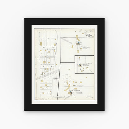 Old map wall art mockup — black gallery frame with white mat — Sanborn Fire Insurance Map from Aurora, Saint Louis County, Minnesota (1906), Sheet #0002