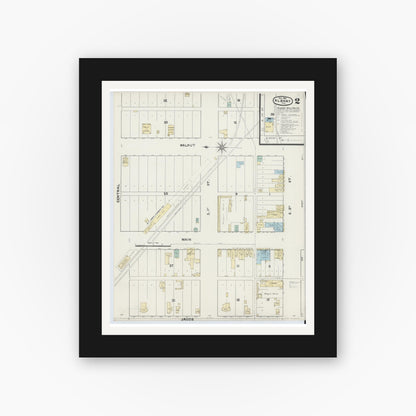 Old map wall art mockup — black gallery frame with white mat — Sanborn Fire Insurance Map from Albany, Shackelford County, Texas (1891), Sheet #0002