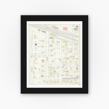 Old map wall art mockup — black gallery frame with white mat — Sanborn Fire Insurance Map from Mexico, Audrain County, Missouri (1914), Sheet #0010