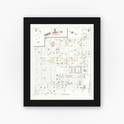Old map wall art mockup — black gallery frame with white mat — Sanborn Fire Insurance Map from Alpine, Brewster County, Texas (1933), Sheet #0004