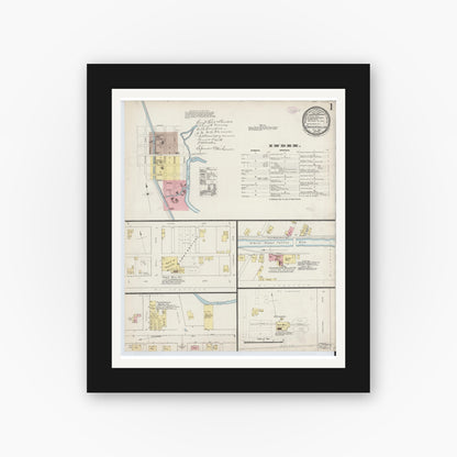 Old map wall art mockup — black gallery frame with white mat — Sanborn Fire Insurance Map from Connersville, Fayette County, Indiana (1887) - Complete Map Set
