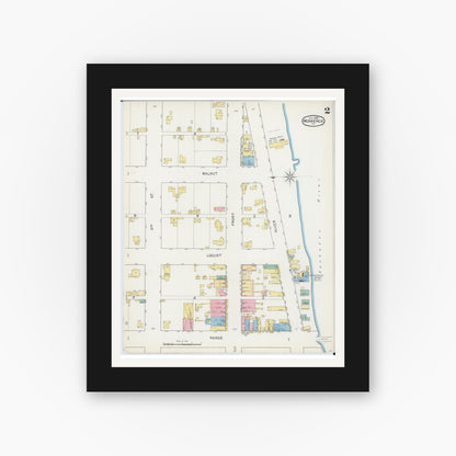 Old map wall art mockup — black gallery frame with white mat — Sanborn Fire Insurance Map from Momence, Kankakee County, Illinois (1892), Sheet #0002