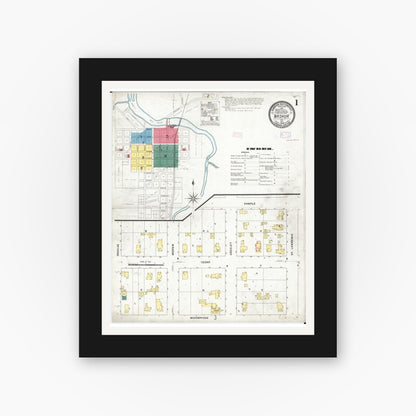 Old map wall art mockup — black gallery frame with white mat — Sanborn Fire Insurance Map from Nashua, Chickasaw County, Iowa (1909) â€” Complete Set
