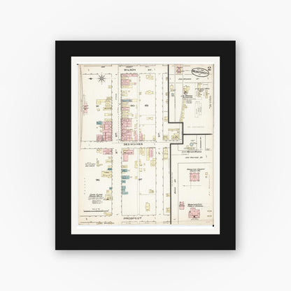 Old map wall art mockup — black gallery frame with white mat — Sanborn Fire Insurance Map from Webster City, Hamilton County, Iowa (1885), Sheet #0002