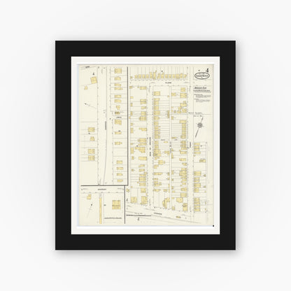 Old map wall art mockup — black gallery frame with white mat — Sanborn Fire Insurance Map from Sugar Notch, Luzerne County, Pennsylvania (1911), Sheet #0004