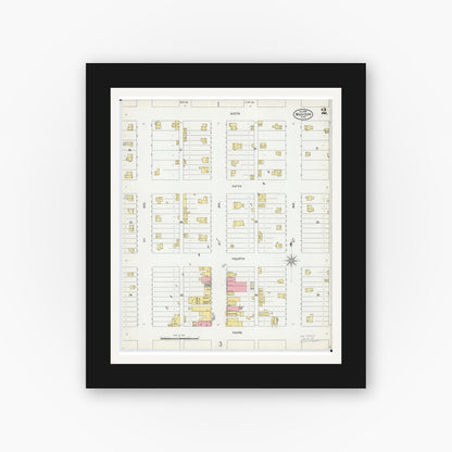 Old map wall art mockup — black gallery frame with white mat — Sanborn Fire Insurance Map from Madison, Lac Qui Parle County, Minnesota (1899), Sheet #0002