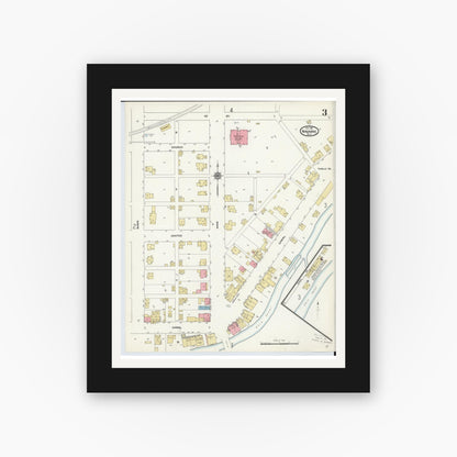 Old map wall art mockup — black gallery frame with white mat — Sanborn Fire Insurance Map from Navarre, Stark County, Ohio (1911), Sheet #0003